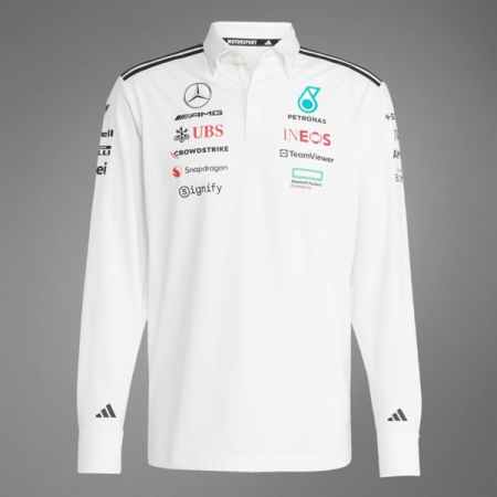 ÁO ĐẤU TAY ĐUA POLO TAY DÀI ADIDAS MERCEDES - AMG F1 PETRONAS FORMULA ONE TEAM - TRẮNG “JX0757”