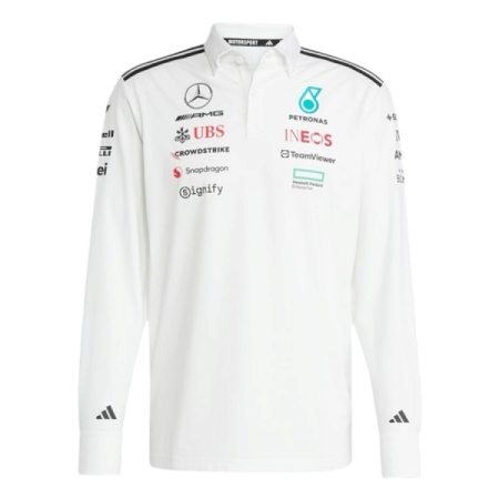 ÁO ĐẤU CÔNG THỨC 1 ADIDAS POLO MERCEDES AMG PETRONAS FORMULA ONE TEAM TAY DÀI - TRẮNG “JX0757”